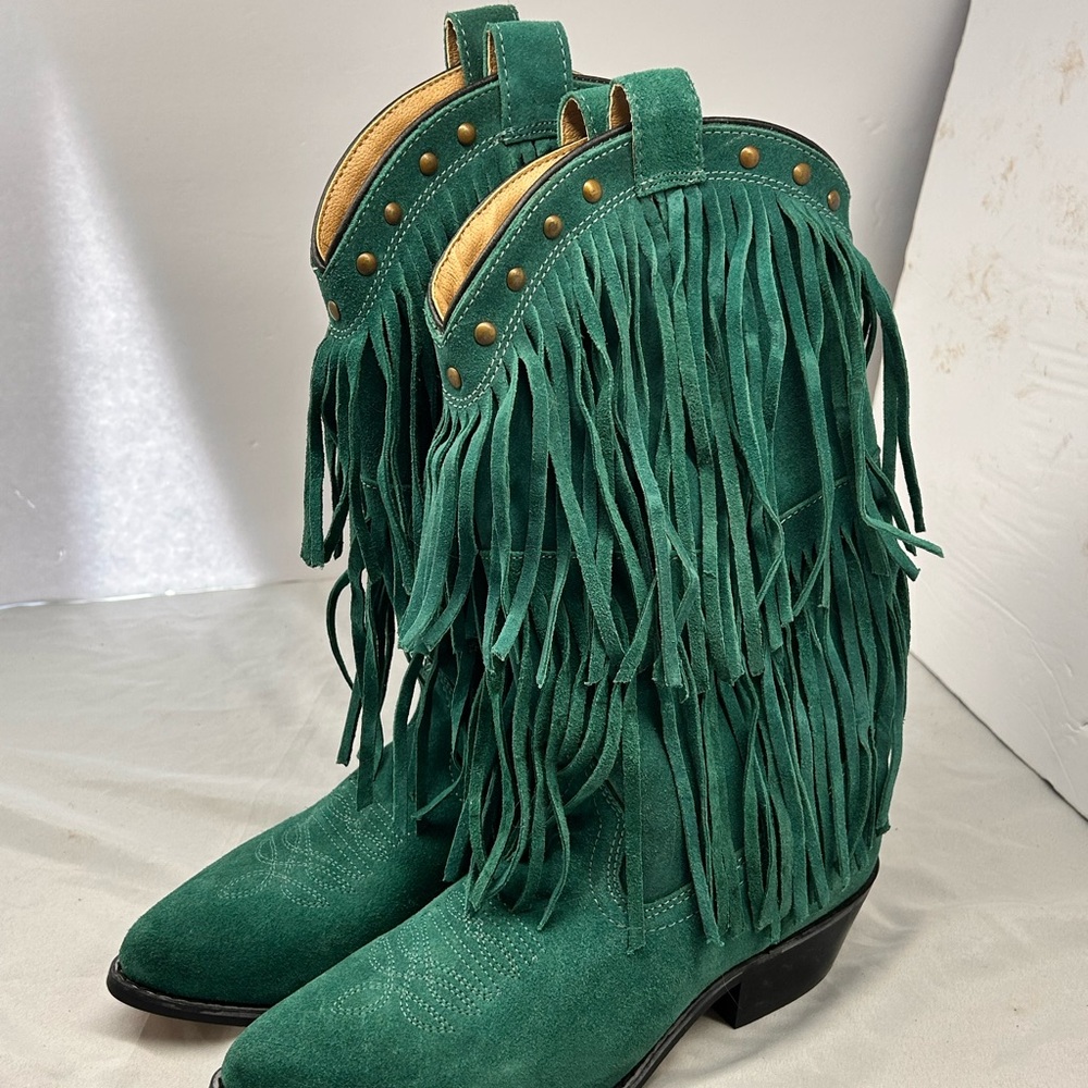 New Women’s 7 Green Teal Fringe Smoky Mountain Cowboy Boots Western Cowgirl